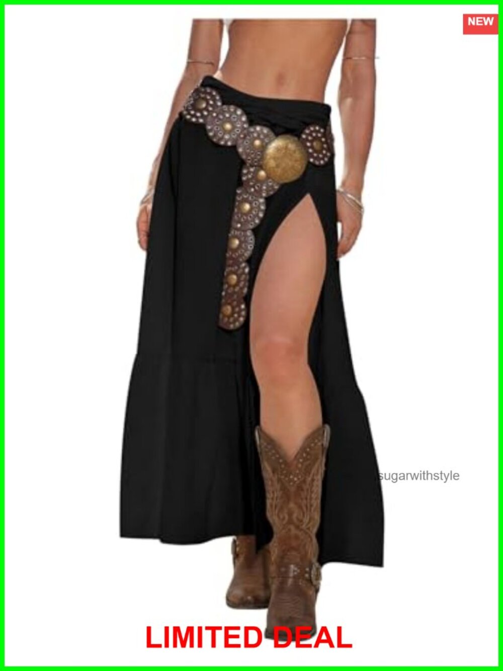 High Slit Maxi Skirt Ruffle Hem Low Rise Flowy Boho Vacation Cowgirl